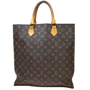 LOUIS VUITTON Logo Sac Plat Hand Tote Bag Monogram Leather Brown M51140 65MX977
